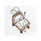 茶々の猫グッズのベッドで寝る猫(白猫女の子) タオルハンカチ