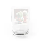 ワンダーワールド・ワンストップのハワイアンシャツを着てウクレレを弾くサボテン Water Glass :back