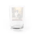 kuronyansuzuの黒白ハチワレ猫と金貨（金運アップ！！） Water Glass :back