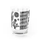 不可思議商店の版画風のんびり猫ちゃん（色の濃い飲み物用） Water Glass :back