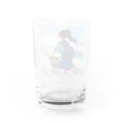 ふりむいての海岸沿いの風、自転車を漕ぐ女の子 Water Glass :back