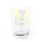 犬好きのしましまの水彩画の犬 花畑のシュナウザーのイラスト グラス反対面