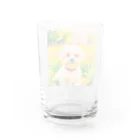 犬好きのしましまの水彩画の犬 花畑のマルチーズのイラスト Water Glass :back