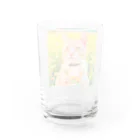 猫好きの谷の猫の水彩画/花畑のチャシロねこのイラスト/茶白ネコ Water Glass :back