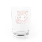 Snow-peaceの可愛いキツネのフードをかぶった子猫のイラスト Water Glass :back