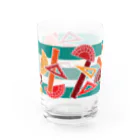 みけにっけ商店の柄物　ものさし赤 Water Glass :back