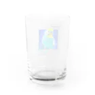 むーむー小屋のちびちゃんです！　セリフ付き青背景 Water Glass :back