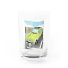 「画家 小島 みのる」 MINORU KOJIMA「明るい色の展覧会」月の紳士の緑の車、可愛いクラシックカーのグッズはいかがでしょうか。 Water Glass :front