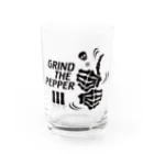 オノマトピアのペッパーミル・パフォーマンス（骨タイプ）GRIND THE PEPPER・文字黒 Water Glass :front