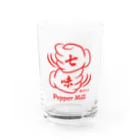 オノマトピアのペッパーミル・パフォーマンス（七味唐がらし）文字赤 Water Glass :front