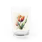 Cat &Flower_illustrationのレトロで美しい水彩のチューリップ Water Glass :front