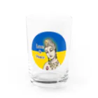 諭苑のSUZURI店のLove＆Peace観世音菩薩ウクライナ国旗背景 Water Glass :front