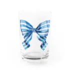 HosoMitsu-painterの水色のストライプリボン Water Glass :front