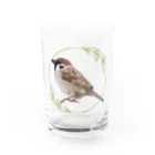 やちよ｜リアル鳥イラストのスズメさん Water Glass :front