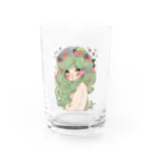 天道虫のグリーンフラワーガール Water Glass :front