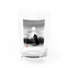 BATKEI ARTの月夜の海と黒猫と Water Glass :front