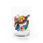 ハロー! オキナワの海亀とハイビスカス Water Glass :front