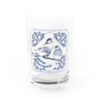 文鳥の千代丸と紅緒の千代と紅のアズレージョ風 Water Glass :front