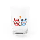 ミニマムユニヴァース@SUZURIのデビねこくんとデビねずちゃんと月のドット絵 グラス Water Glass :front