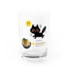 MirofuruDesignのラーメンが大好きな黒猫がラーメンを見つけて驚いている Water Glass :front