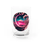 RetrowaveFlowerのRetrowaveFlowerー富士山ー Water Glass :front