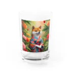 ポンキチはうすの花に囲まれた着物姿の柴犬 Water Glass :front