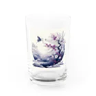 raio-nの白背景の和風夜景 - 月と梅と鶴 Water Glass :front