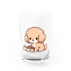 Tokyo_Doodleのもふもふアプリコット　トイプードル　たべる Water Glass :front