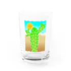 ファンシーTシャツ屋の砂漠の太陽とサボテン Water Glass :front