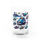 お茶目なドット絵のドッド絵車さん Water Glass :front