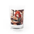 プリンゴブリンの赤毛の読書メガネさん Water Glass :front
