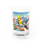 Paonのズーのオカメインコと山景色 Water Glass :front