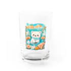 りんりんの可愛いシロクマちゃんショップ　かわいいよ！の白くてふわふわのシロクマちゃんと花々 Water Glass :front