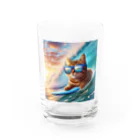 猫と紡ぐ物語の波が高くても自由自在にサーフィンを楽しむ猫 Water Glass :front