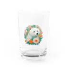 りんりんの可愛いシロクマちゃんショップ　かわいいよ！の花に囲まれている白くま Water Glass :front