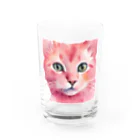 キャツアイのピンクの猫ちゃんやで Water Glass :front