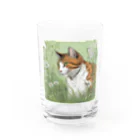 にゃんこーねこの草の中の猫 Water Glass :front