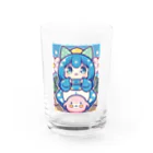 カピパーラ🐻の青い髪の姫とピンクのかわいい生物♪ Water Glass :front