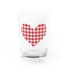 ゆるひつじのレッド千鳥柄ハート Water Glass :front