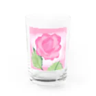 ピンク系水彩画のピンクのバラ Water Glass :front