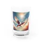 rokochanの明るい 天空で 自由に 飛ぶ 白い モズ Water Glass :front