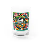 EMAKIの和紋様 x 猫　錦鯉と遊ぶ猫 グラス前面