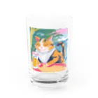 tanather shopのビールを飲んで幸せそうなネコさん Water Glass :front