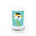 karo///illustrationのデザインにゃんこシリーズ　怒ってるミケ Water Glass :front