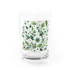 アミュペンの数学的で洗練されたデザインの白と緑の花 グラス前面