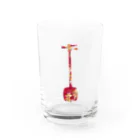 津軽三味線などの和柄三味線（赤） Water Glass :front