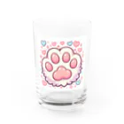 ニャンHouseのかわいいピンクの肉球 Water Glass :front