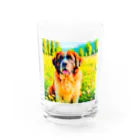 犬好きのしましまの水彩画の犬 花畑のセントバーナードのイラスト Water Glass :front