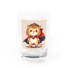 ganeshaのスーパーヒーローのマントを着たかわいいライオン Water Glass :front