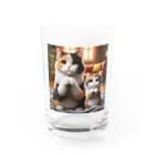 亀蘭タマムシの三毛猫親子のお願い Water Glass :front